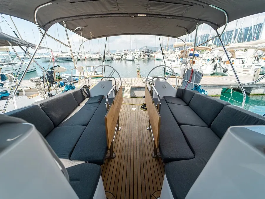 Deck of Soleos, a Elan Impression 45.1 sailboat at Grad Šibenik, Croatia