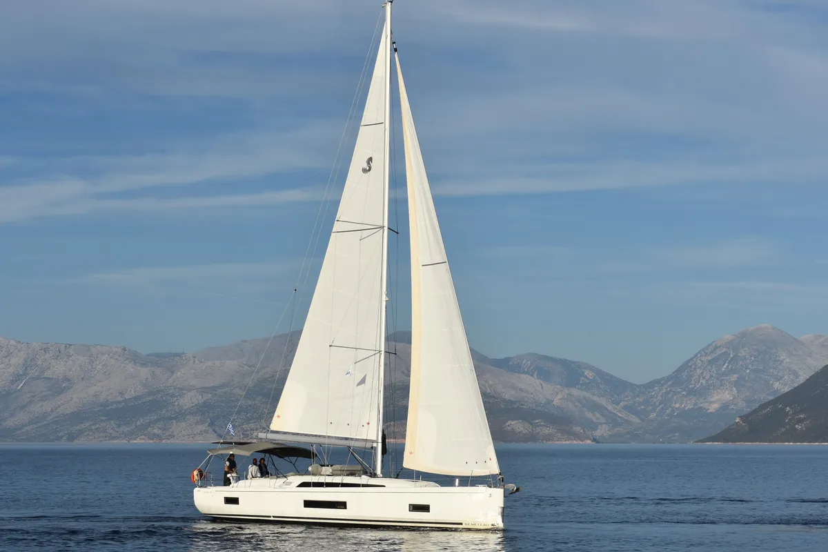 Exterior view of Glykeria , a Beneteau Oceanis 46.1 sailboat at Municipal Unit of Lefkada, Greece