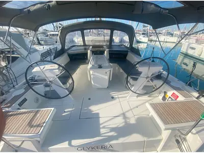 Cockpit of Glykeria , a Beneteau Oceanis 46.1 sailboat at Municipal Unit of Lefkada, Greece