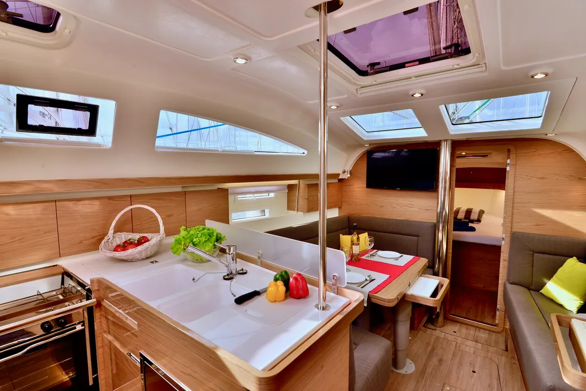 Galley of Marco Polo, a Elan Impression 40 sailboat at Šibenik, Croatia