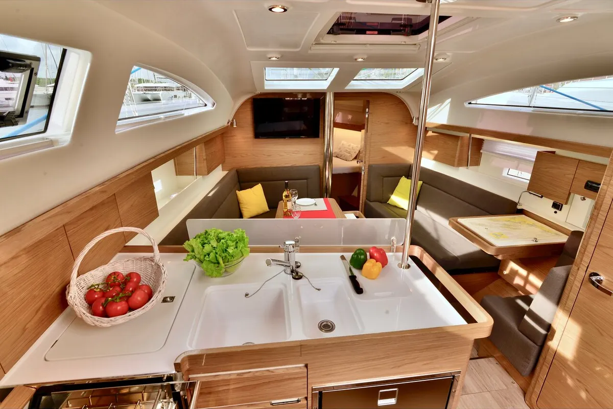 Galley of Marco Polo, a Elan Impression 40 sailboat at Šibenik, Croatia