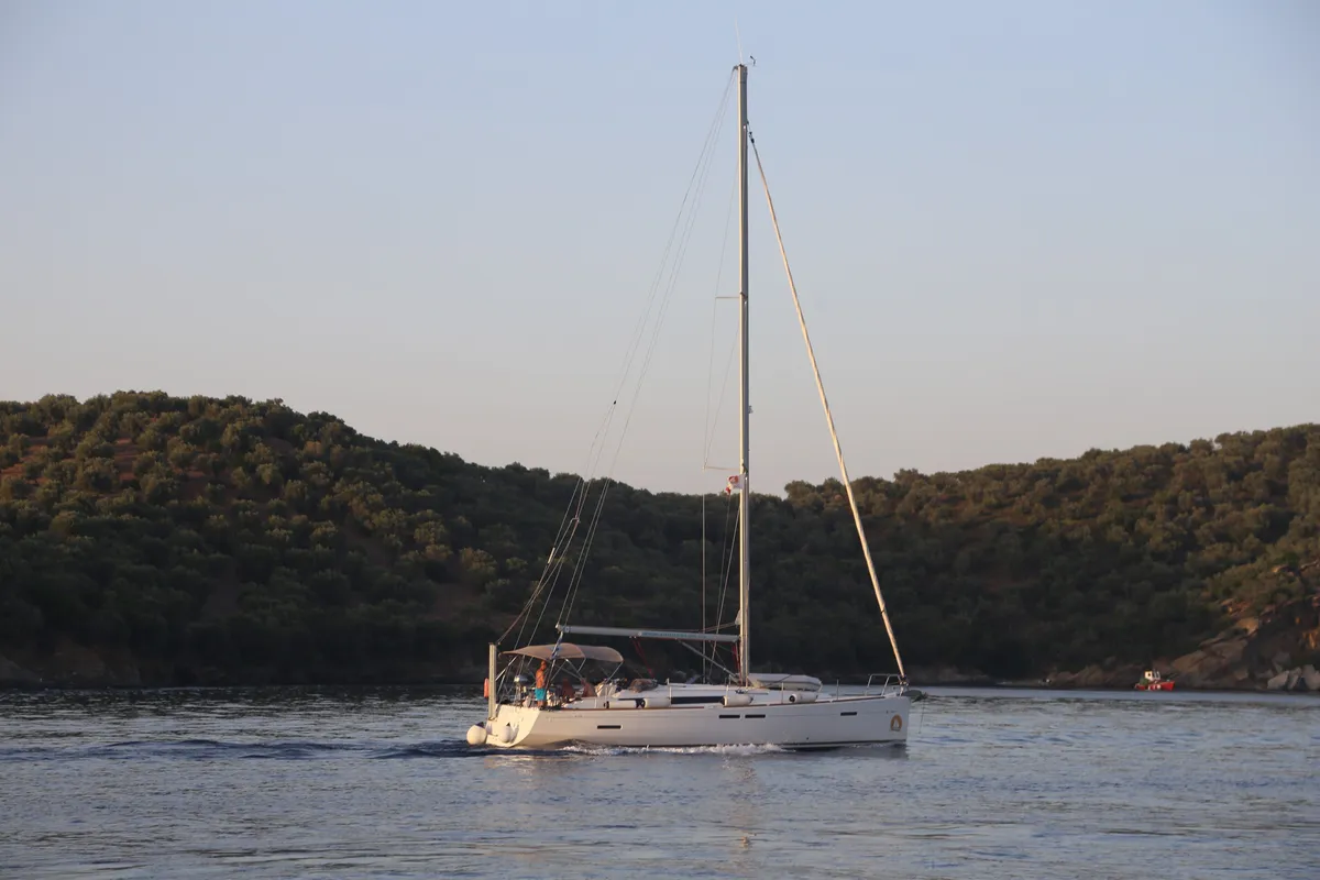 Exterior view of Pasithea, a Jeanneau Sun Odyssey 439 sailboat at Volos, Greece
