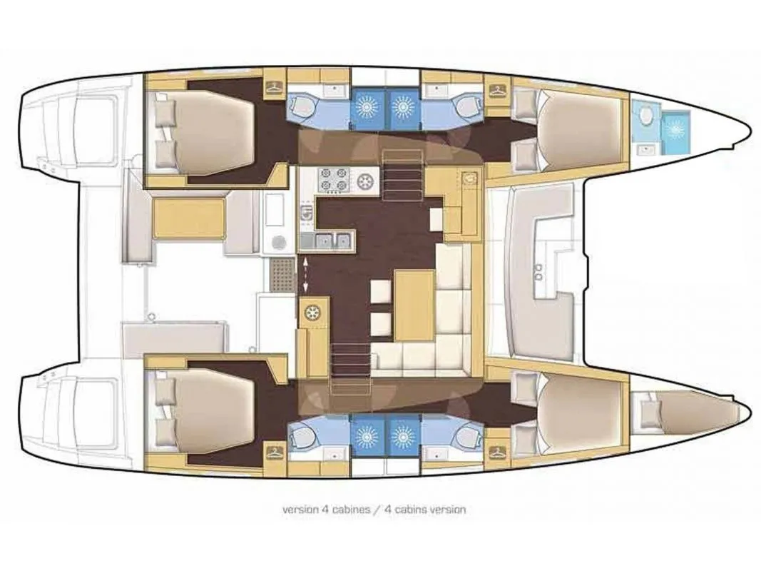 Floor plan of Tigre, a Lagoon 46 catamaran at Roche Caiman, Seychelles