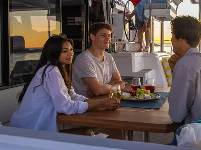Deck of Sunsail 424/4/4 Premium Plus, a Gulet Sunsail 424 catamaran at Kontokali, Greece