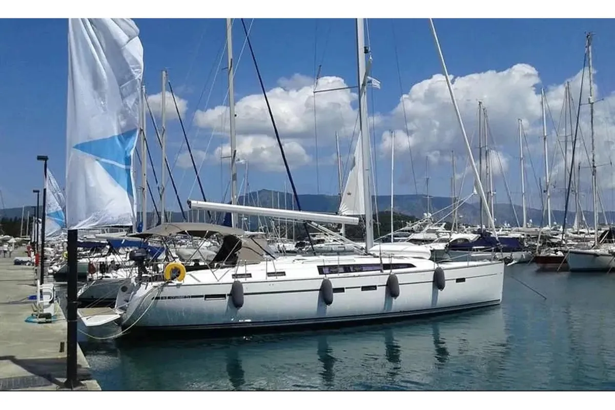 Exterior view of Vivi, a Bavaria 51 Cruiser sailboat at Municipal Unit of Lefkada, Greece