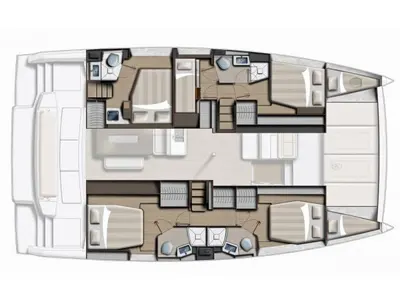 Floor plan of Ammos V, a Bali 4.6 catamaran at Lavrion, Greece
