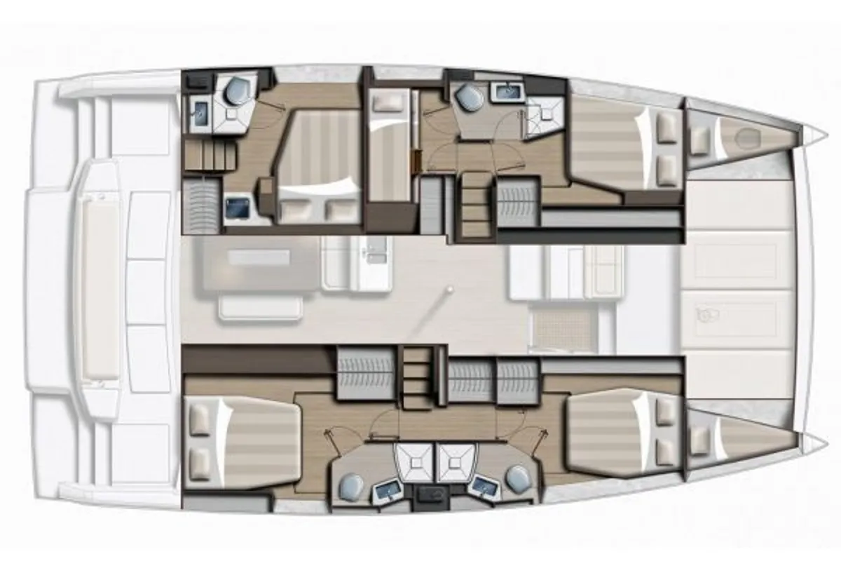 Floor plan of Ammos V, a Bali 4.6 catamaran at Lavrion, Greece