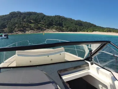 Deck of Nuvola, a Quicksilver Activ 875 Sundeck motorboat at Vigo, Spain