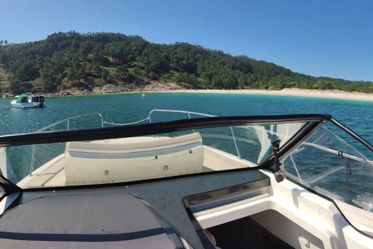 Deck of Nuvola, a Quicksilver Activ 875 Sundeck motorboat at Vigo, Spain