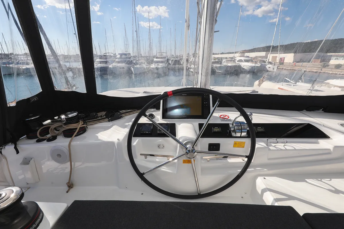 Cockpit of NUVOLA, a Lagoon 46 catamaran at Općina Sukošan, Croatia