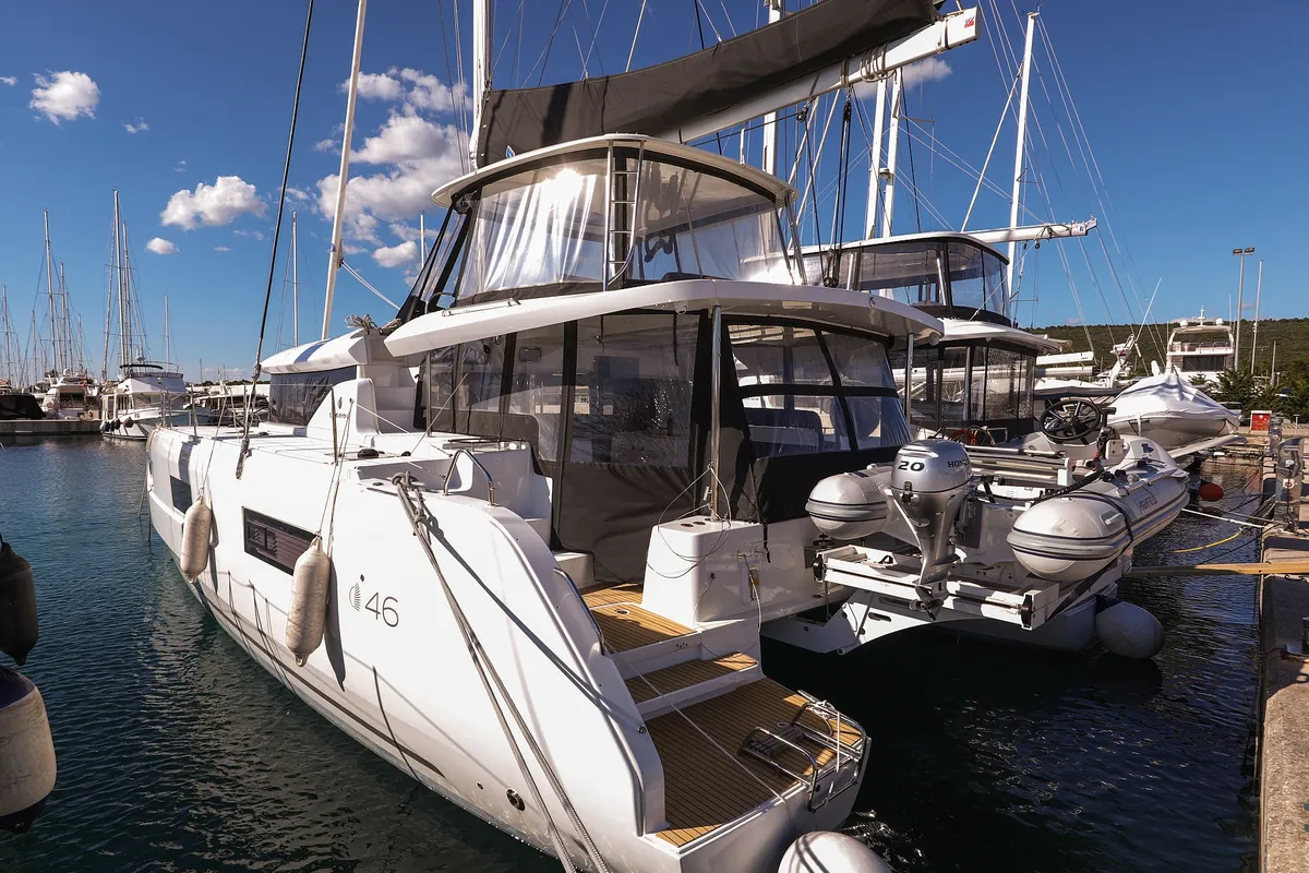 Exterior view of NUVOLA, a Lagoon 46 catamaran at Općina Sukošan, Croatia