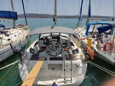 Cockpit of Marilou, a Beneteau Oceanis 34 sailboat at Municipal Unit of Nea Peramos, Greece