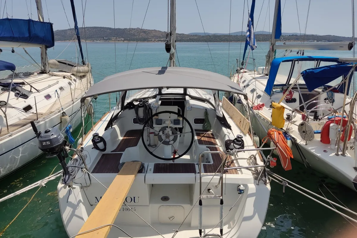 Cockpit of Marilou, a Beneteau Oceanis 34 sailboat at Municipal Unit of Nea Peramos, Greece