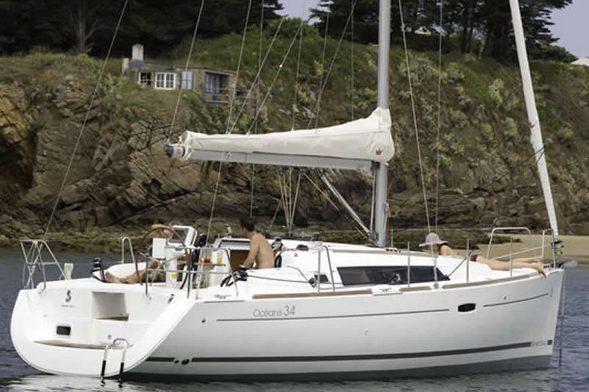 Exterior view of Marilou, a Beneteau Oceanis 34 sailboat at Municipal Unit of Nea Peramos, Greece
