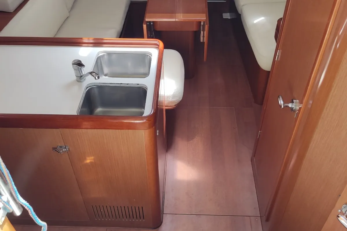 Galley of Marilou, a Beneteau Oceanis 34 sailboat at Municipal Unit of Nea Peramos, Greece