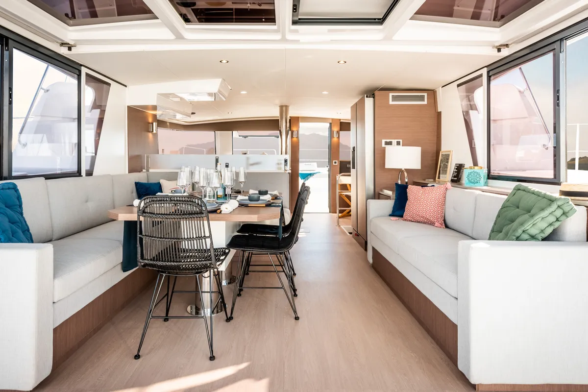 Salon of Arctic Wonder, a Bali 4.6 catamaran at Tromsø, Norway