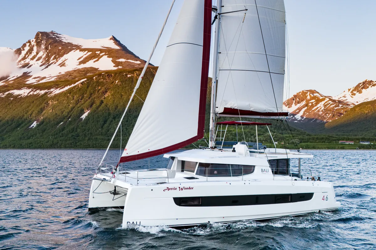 Exterior view of Arctic Wonder, a Bali 4.6 catamaran at Tromsø, Norway