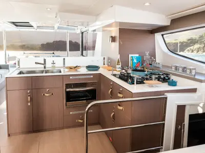 Galley of Arctic Wonder, a Bali 4.6 catamaran at Tromsø, Norway