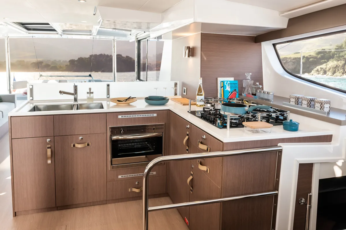 Galley of Arctic Wonder, a Bali 4.6 catamaran at Tromsø, Norway
