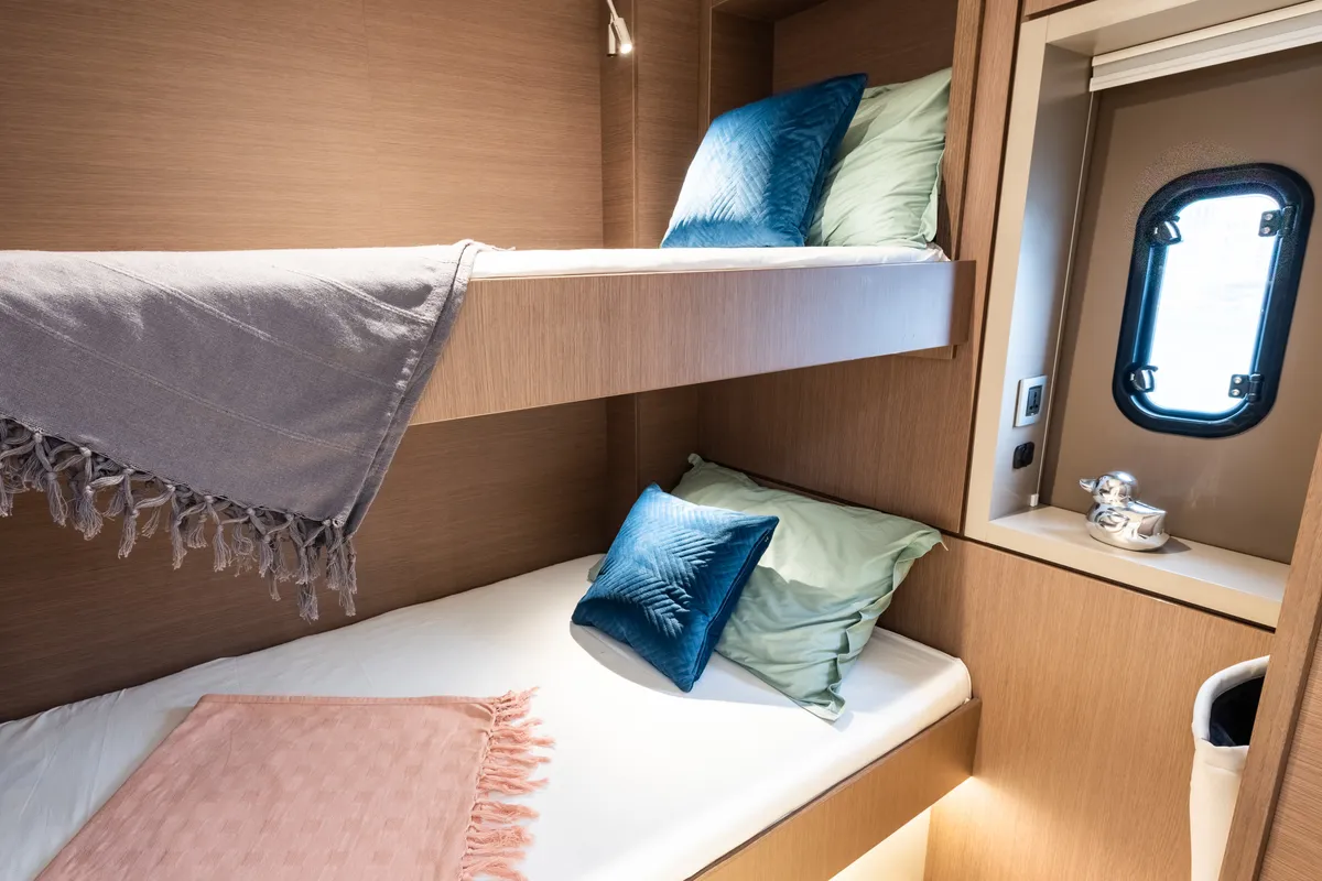 Cabin on Arctic Wonder, a Bali 4.6 catamaran at Tromsø, Norway