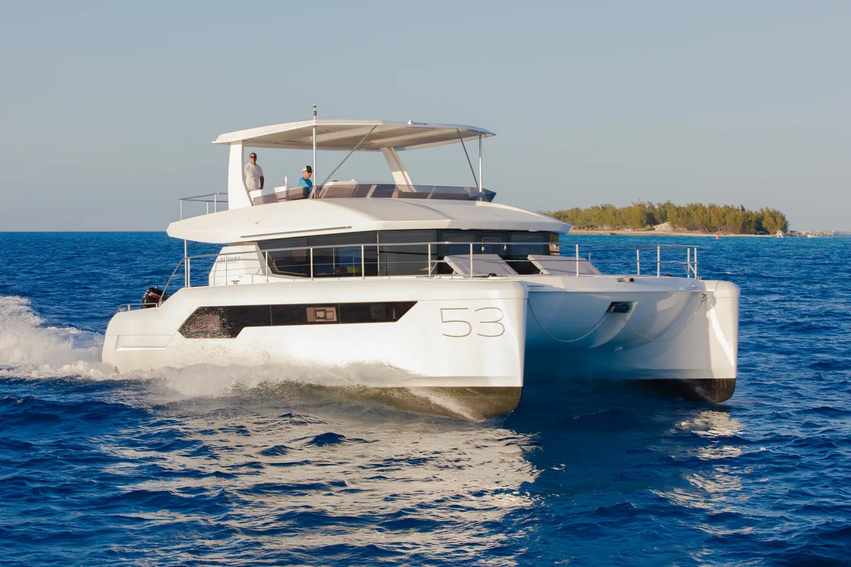 Exterior view of So Blue, a Leopard 53 PC catamaran at Grimaud, France