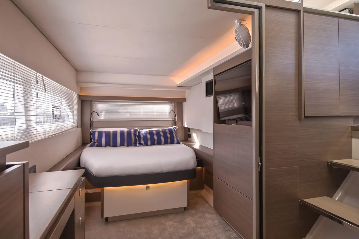 Cabin on So Blue, a Leopard 53 PC catamaran at Grimaud, France