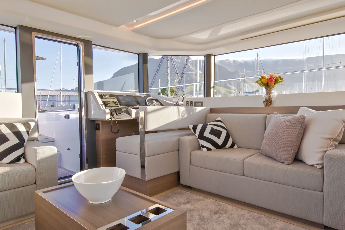 Salon of So Blue, a Leopard 53 PC catamaran at Grimaud, France