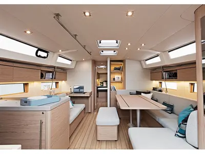 Salon of Scinachiena, a Beneteau Oceanis 46.1 sailboat at Castellammare di Stabia, Italy