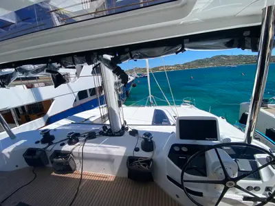 Cockpit of The Moon (MAR), a Lagoon 55 catamaran at Alameda, United States