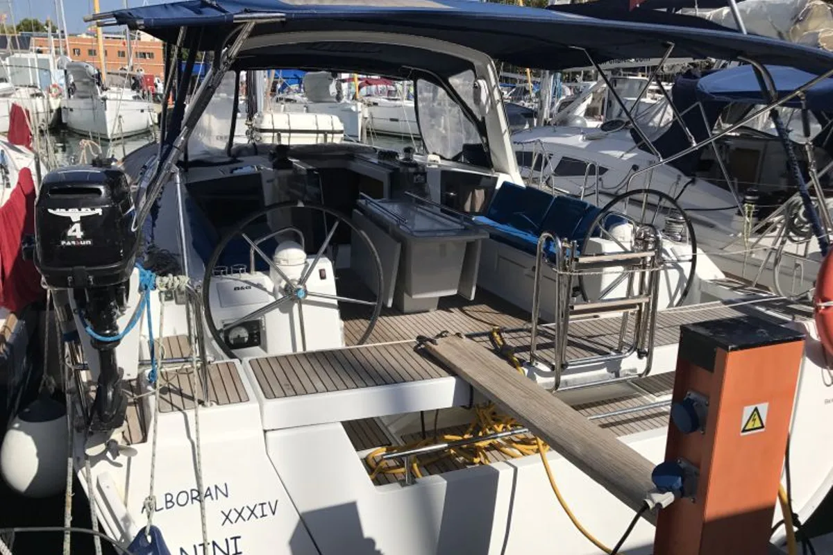 Deck of Alboran XXXIV Nini (Radazul), a Beneteau Oceanis 45 sailboat at El Rosario, Spain