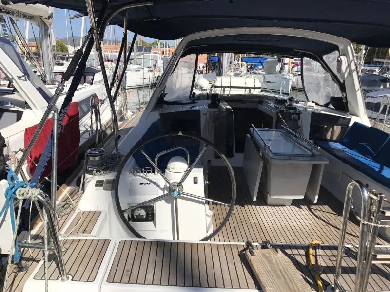 Cockpit of Alboran XXXIV Nini (Radazul), a Beneteau Oceanis 45 sailboat at El Rosario, Spain