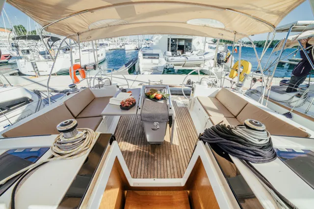 Deck of Diana, a Beneteau Oceanis 45 sailboat at Grad Šibenik, Croatia