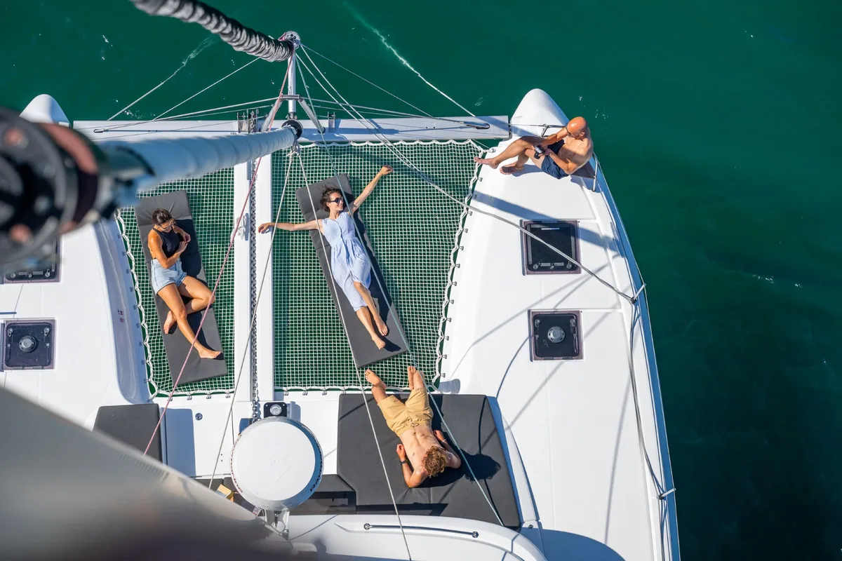 Deck of Find Us II, a Lagoon 43 - 3 + 1 cab. OW catamaran at Grad Kaštela, Croatia