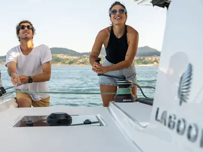 Cockpit of Find Us II, a Lagoon 43 - 3 + 1 cab. OW catamaran at Grad Kaštela, Croatia