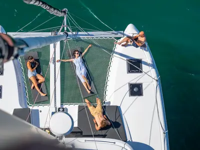 Deck of Find Us II, a Lagoon 43 - 3 + 1 cab. OW catamaran at Grad Kaštela, Croatia