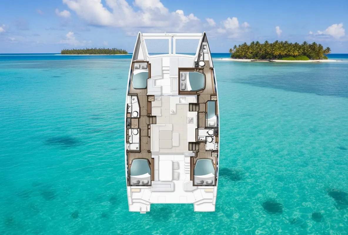 Exterior view of Why Not, a Leopard 46 catamaran at Tonnarella, Italy