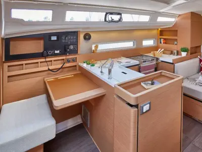 Galley of Chimera, a Jeanneau Sun Odyssey 410 sailboat at Municipal Unit of Lefkada, Greece