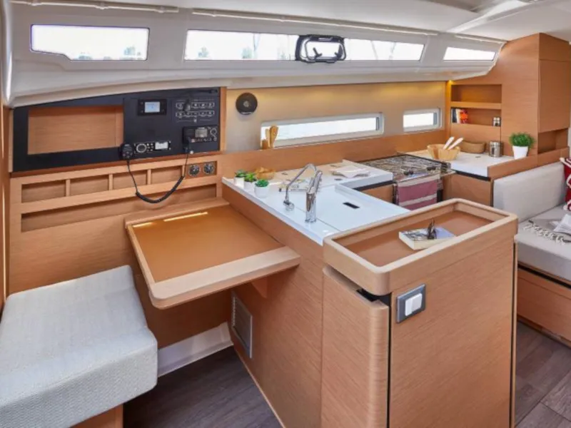 Galley of Chimera, a Jeanneau Sun Odyssey 410 sailboat at Municipal Unit of Lefkada, Greece