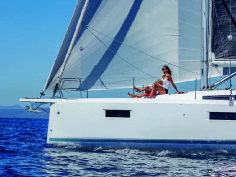 Exterior view of Chimera, a Jeanneau Sun Odyssey 410 sailboat at Municipal Unit of Lefkada, Greece