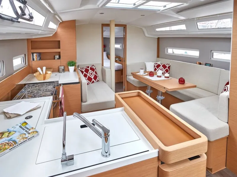 Salon of Chimera, a Jeanneau Sun Odyssey 410 sailboat at Municipal Unit of Lefkada, Greece