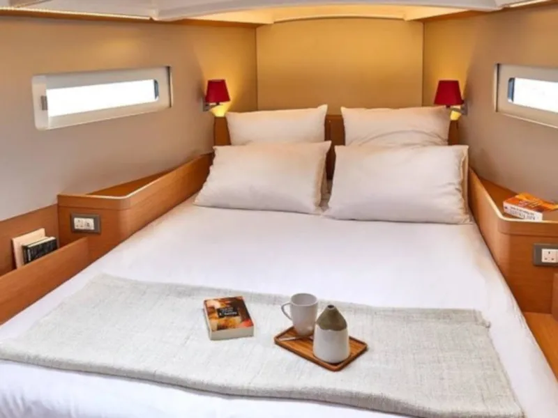 Cabin on Chimera, a Jeanneau Sun Odyssey 410 sailboat at Municipal Unit of Lefkada, Greece