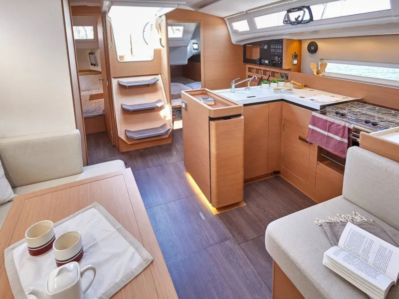 Salon of Chimera, a Jeanneau Sun Odyssey 410 sailboat at Municipal Unit of Lefkada, Greece