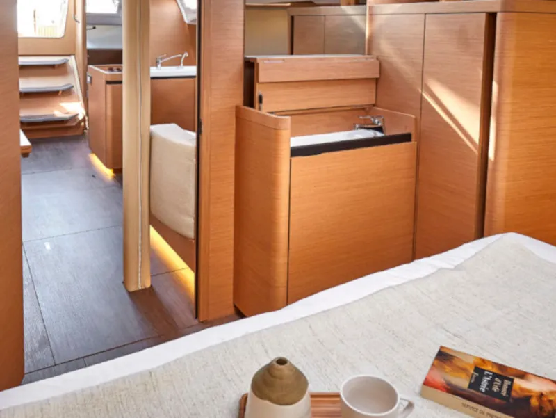 Cabin on Chimera, a Jeanneau Sun Odyssey 410 sailboat at Municipal Unit of Lefkada, Greece