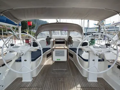 Cockpit of Bavaria Cruiser 50, a sailboat at Fethiye, Turkey