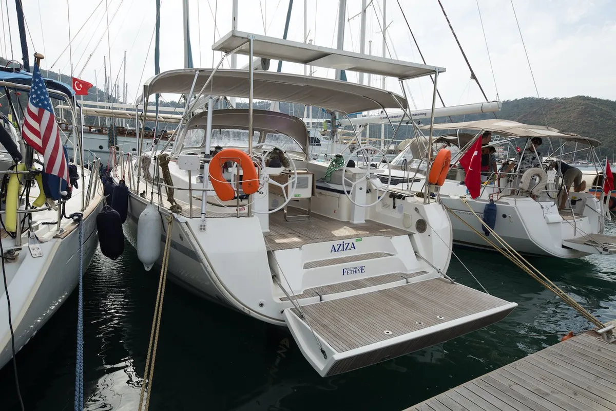 Exterior view of Bavaria Cruiser 50, a sailboat at Fethiye, Turkey