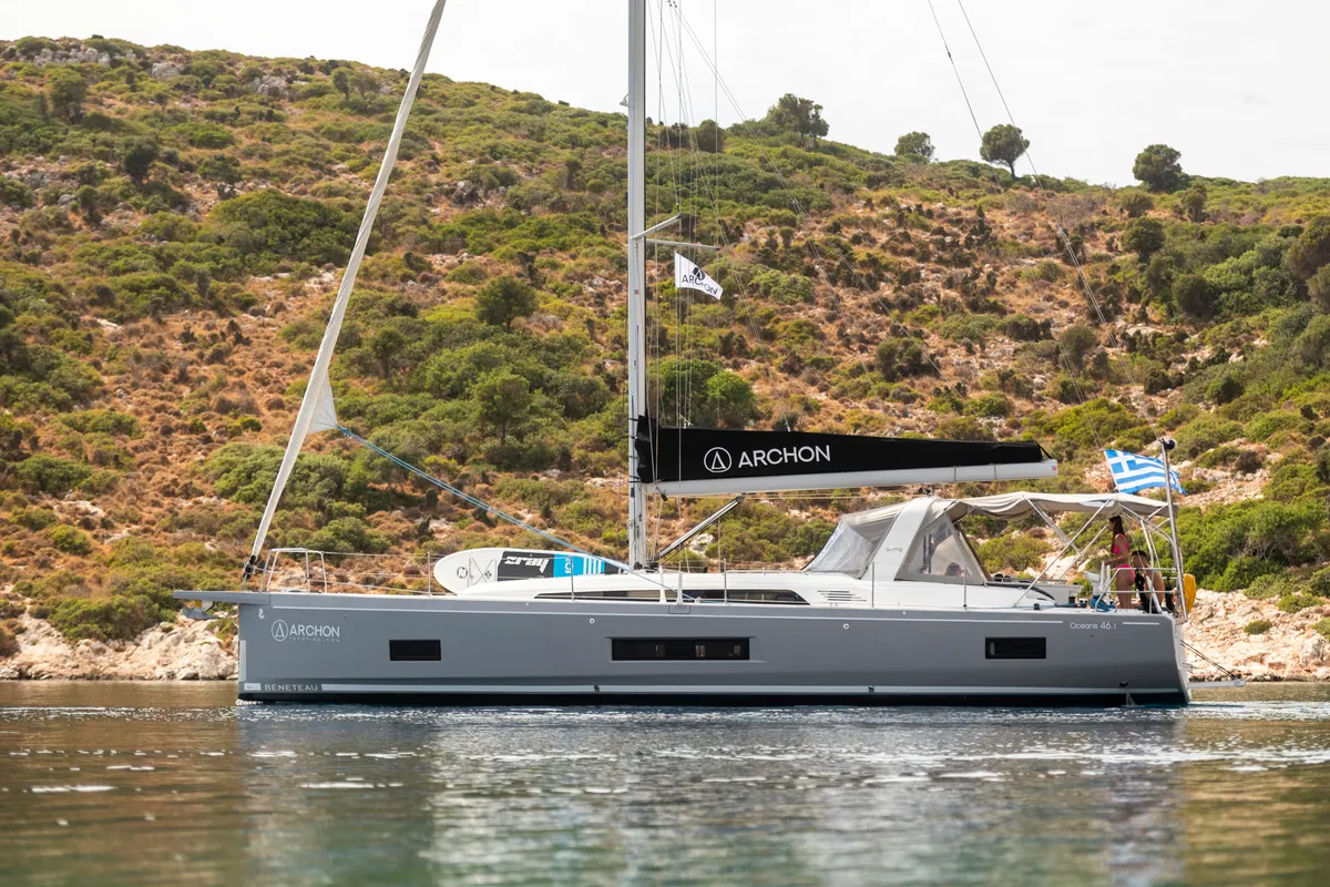 Exterior view of Lena, a Beneteau Oceanis 46.1 sailboat at Kos, Greece