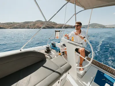 Cockpit of Lena, a Beneteau Oceanis 46.1 sailboat at Kos, Greece