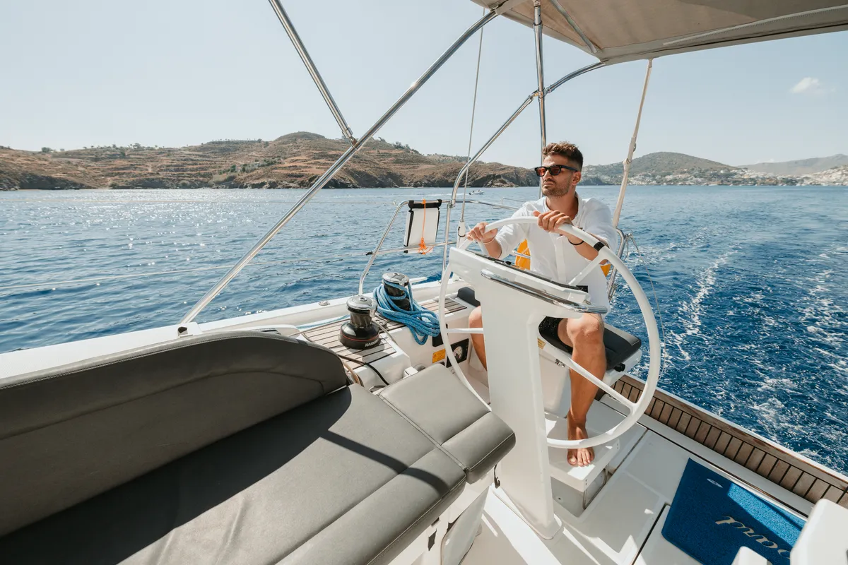 Cockpit of Lena, a Beneteau Oceanis 46.1 sailboat at Kos, Greece