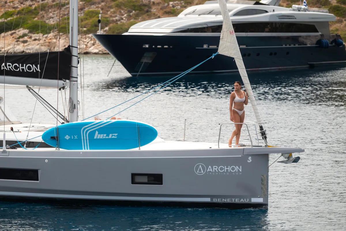 Deck of Lena, a Beneteau Oceanis 46.1 sailboat at Kos, Greece
