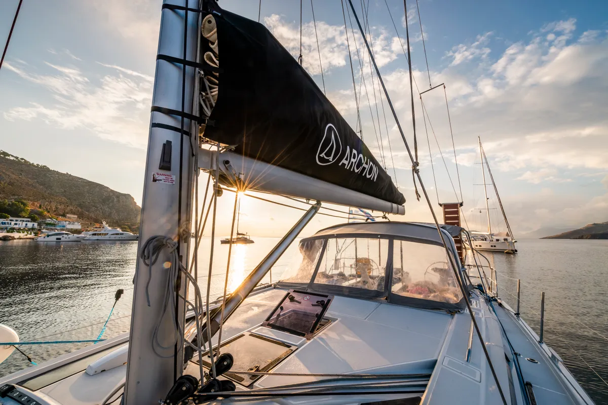 Deck of Lena, a Beneteau Oceanis 46.1 sailboat at Kos, Greece